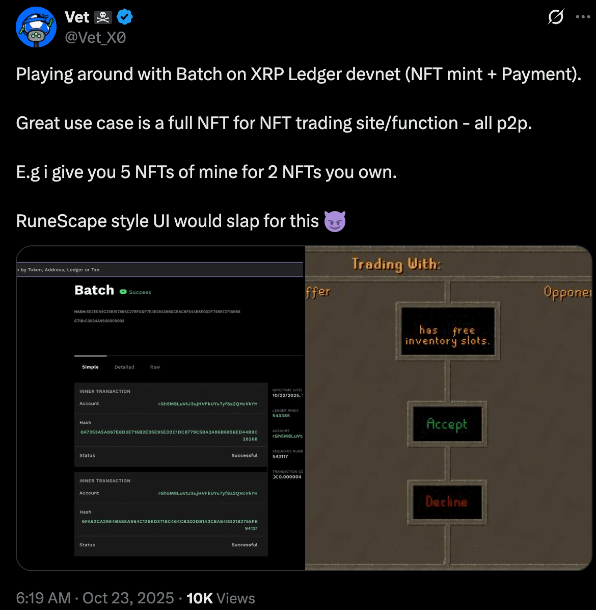 Ripple News: XRP Ledger Validator Sees NFT-to-NFT Trading Potential in Batch Amendment